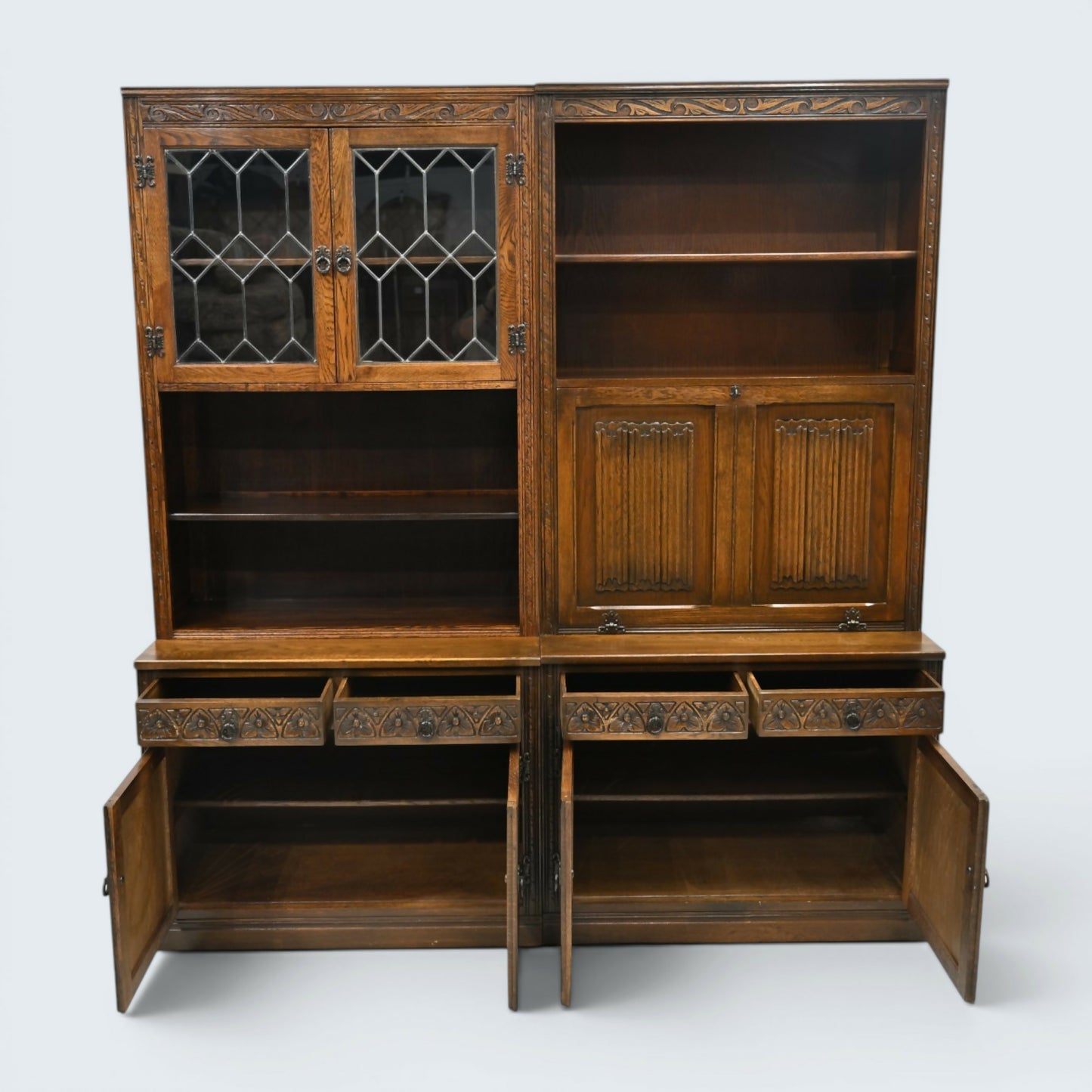 Old Charm Large Wall Unit Bureau Bookcase Storage Light Oak FREE UK Delivery*