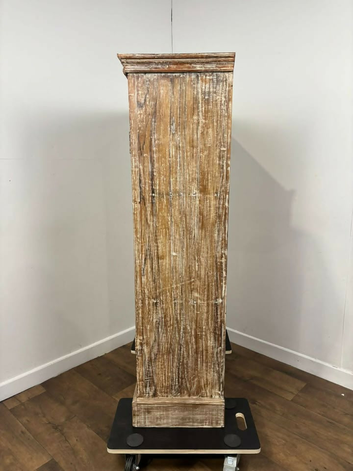 Vintage Indian Rustic Wooden Cupboard with Lime Wash Finish