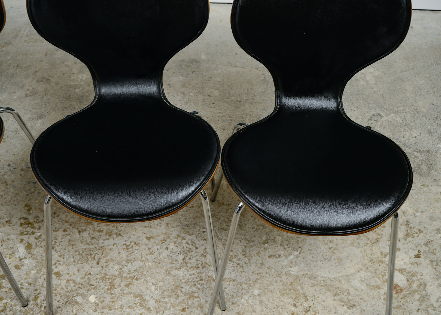4 Dwell Bentwood Dining Chairs - Black Leatherette Seats - MCM Style