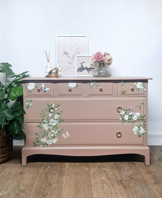Stag pink trellis flowers 6 drawer chest of drawers
