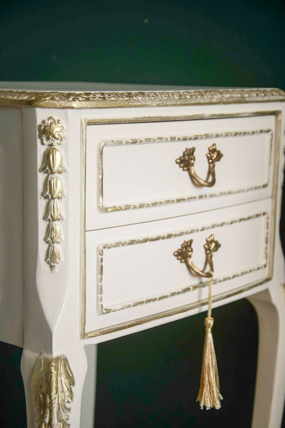 Pair of Cream French style Bedside drawers/nightstands with gold details