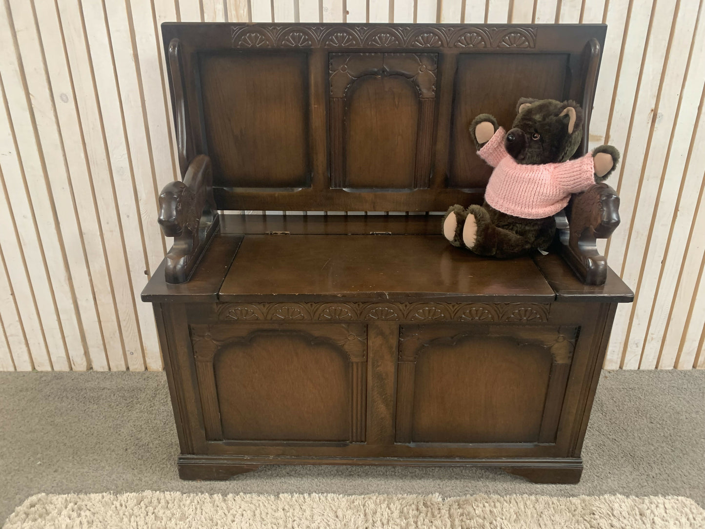 Monks Bench Mid century reproduction Jacobean style monksbench with folding top