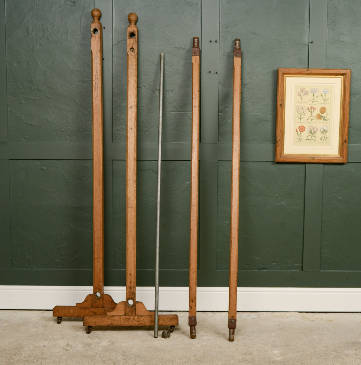 Antique Oak Shop/Cloakroom Clothes Hanging Rail - Coat Rack - Open Wardrobe
