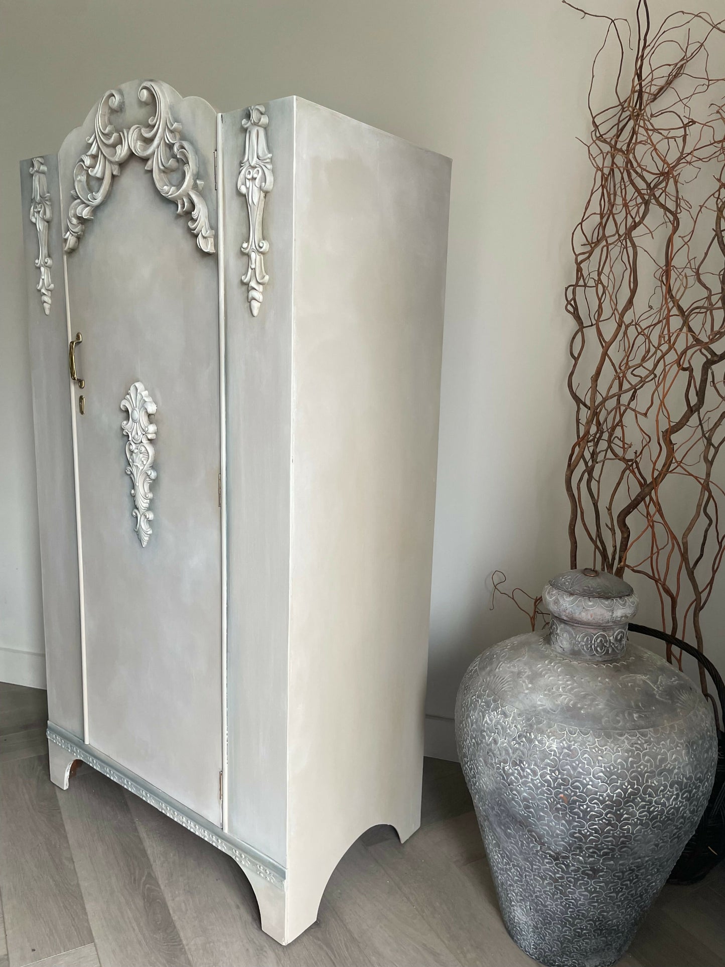 Single vintage wardrobe, hand painted neutral colours