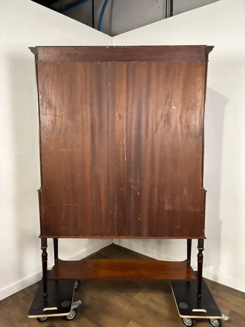 Large Edwardian Inlaid Walnut Bow Front Display Cabinet