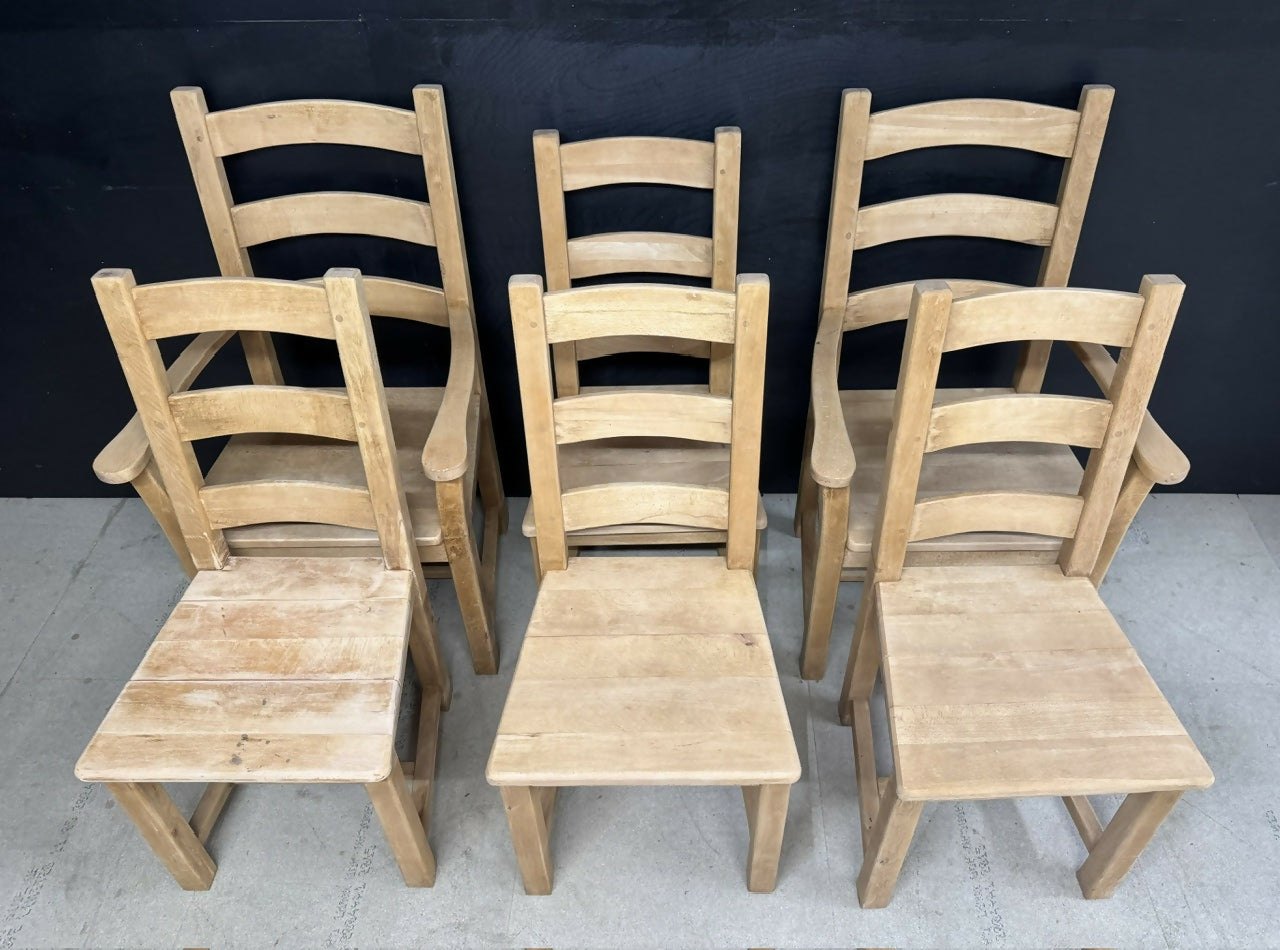 Set 6 Bleached Oak Farmhouse Dining Chairs