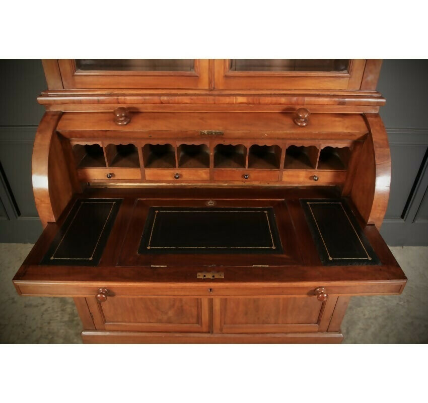 Walnut Cylinder Bureau Vintage Bookcase