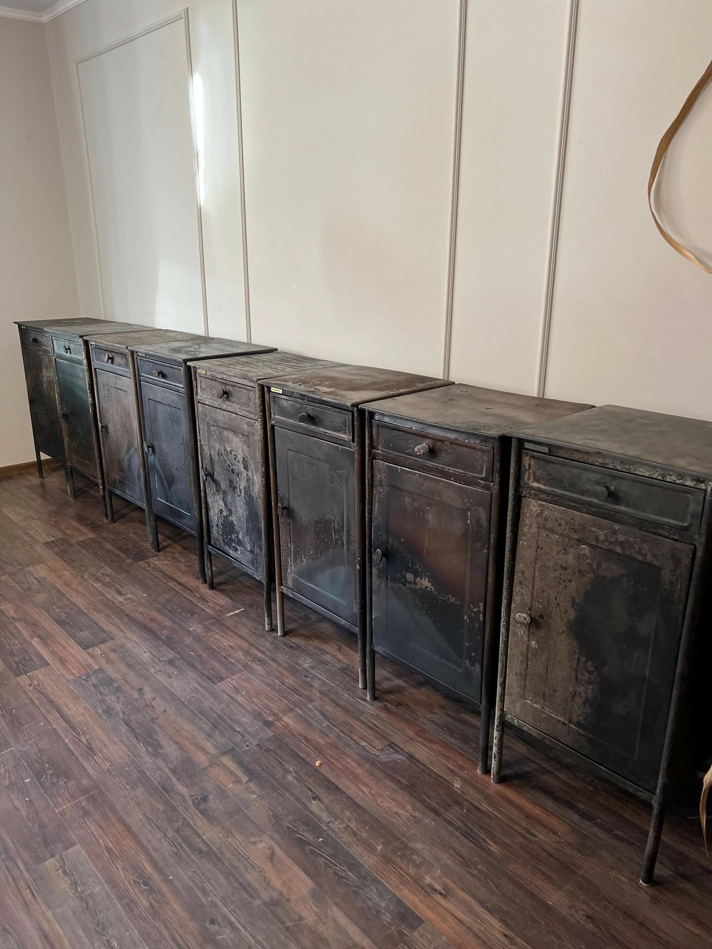 Vintage Industrial Metal Cabinet – French Steel Locker Nightstand – Military Storage Side Table – Loft Bedside Cabinet Rustic Furniture