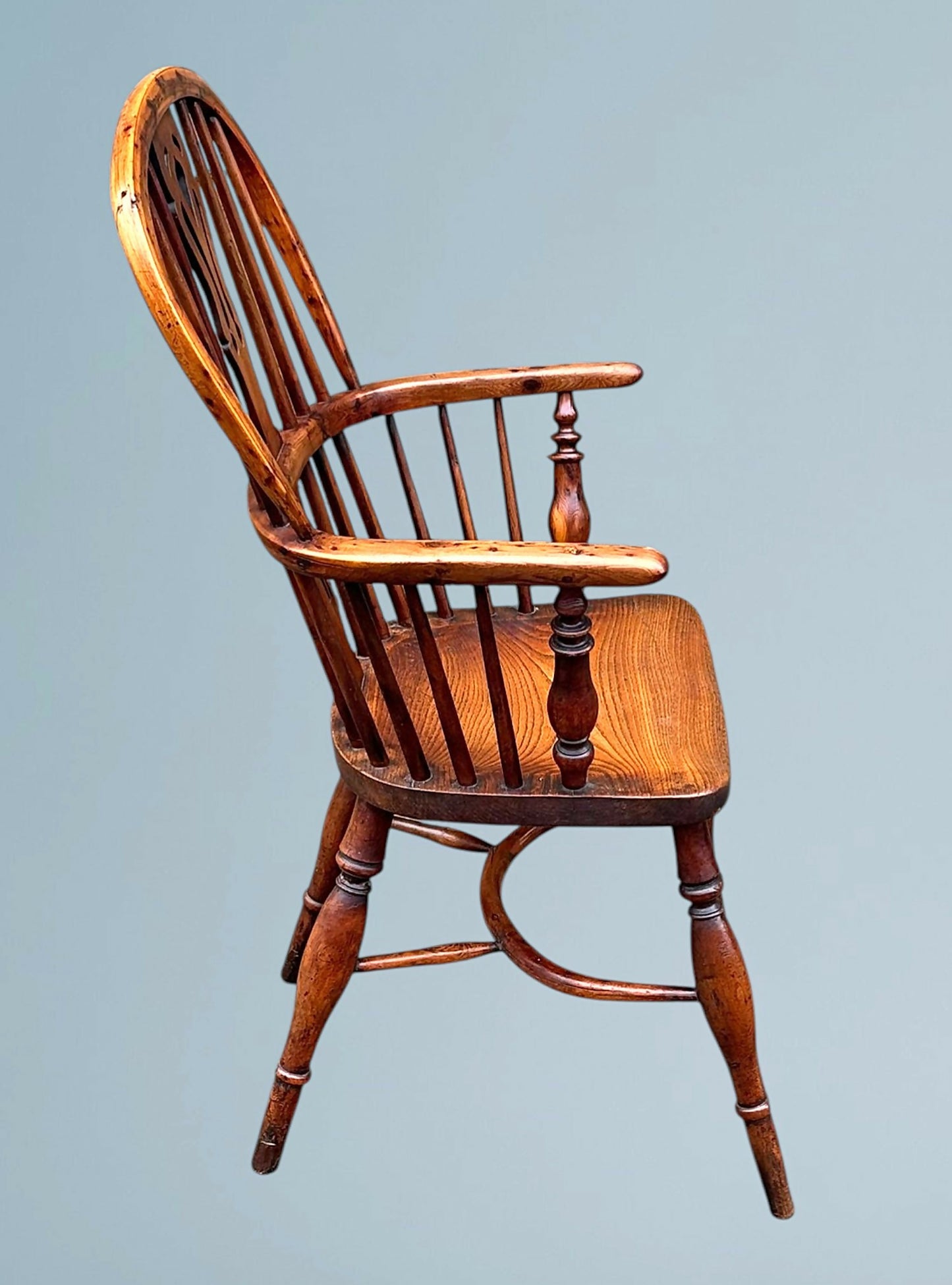 19th Century High Back Yew Wood Windsor Armchair
