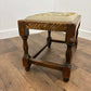 Vintage Oak Stool with Embroidered Pad