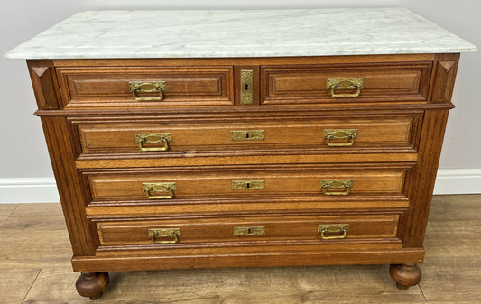 Chest of Drawers Antique French Style Oak Marble Top Carved Cabinet LOT 6448