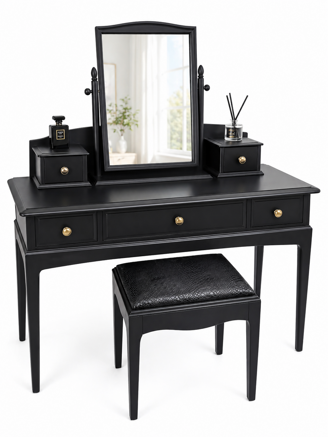 Stag Minstrel Dressing Table Mirror & Stool Black