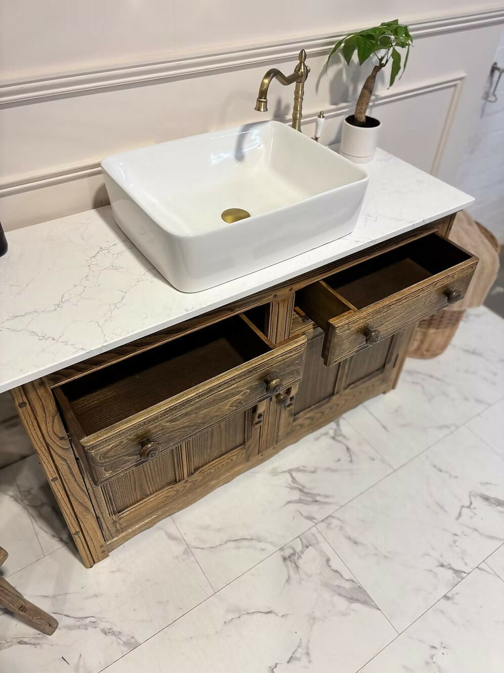Wooden Bathroom Vintage Vanity Unit