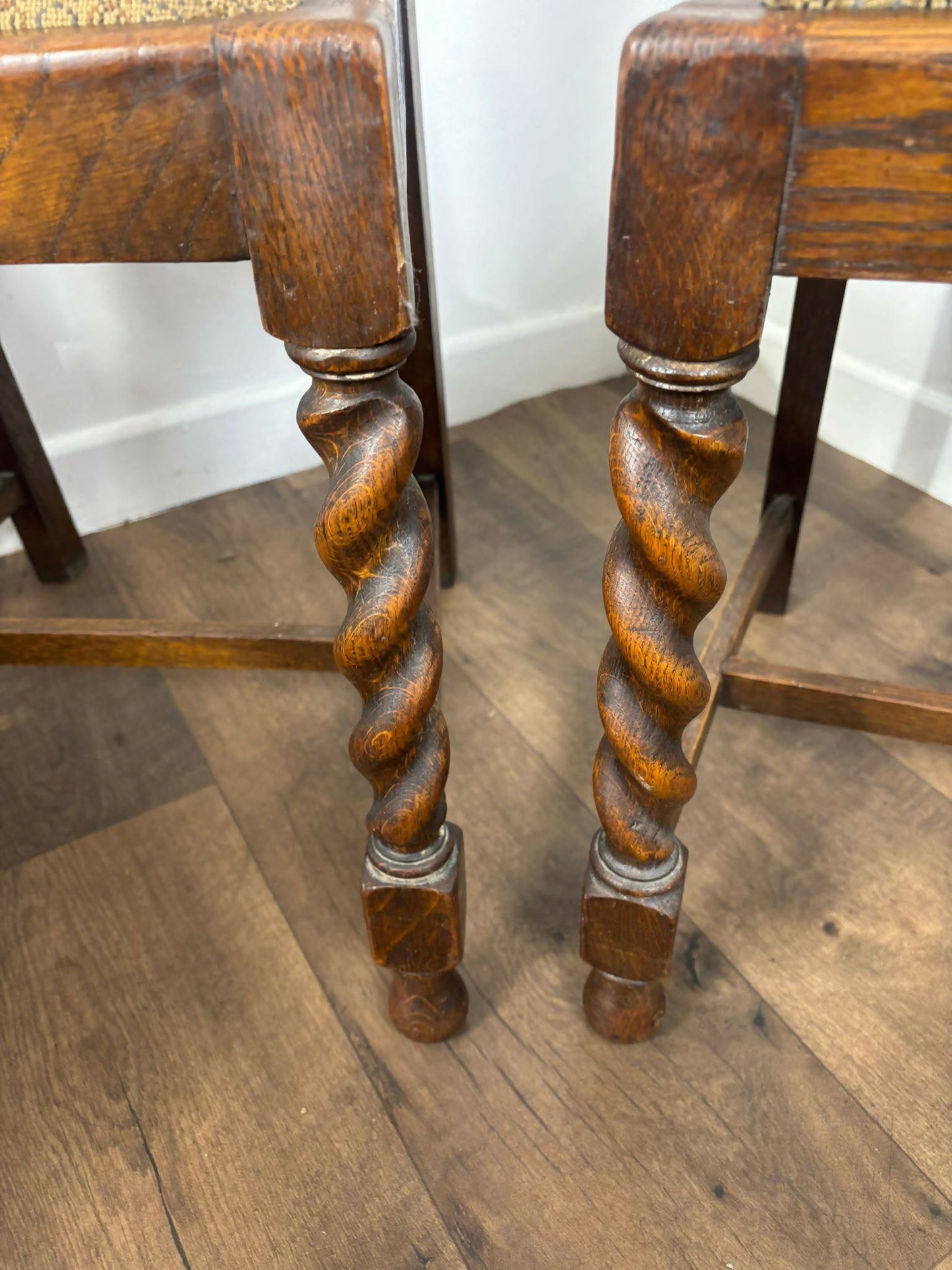 Vintage Set of Four Oak High Back Barley Twist Dining Chairs