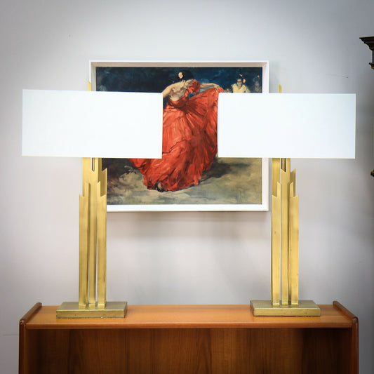 Pair of Table Lamps RV Astley Gatsby Carrick Antique Brass Finish Rectangular