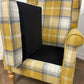 Modern Tartan Fireside Armchair – Upholstered Accent Chair in Mustard, Blue & White