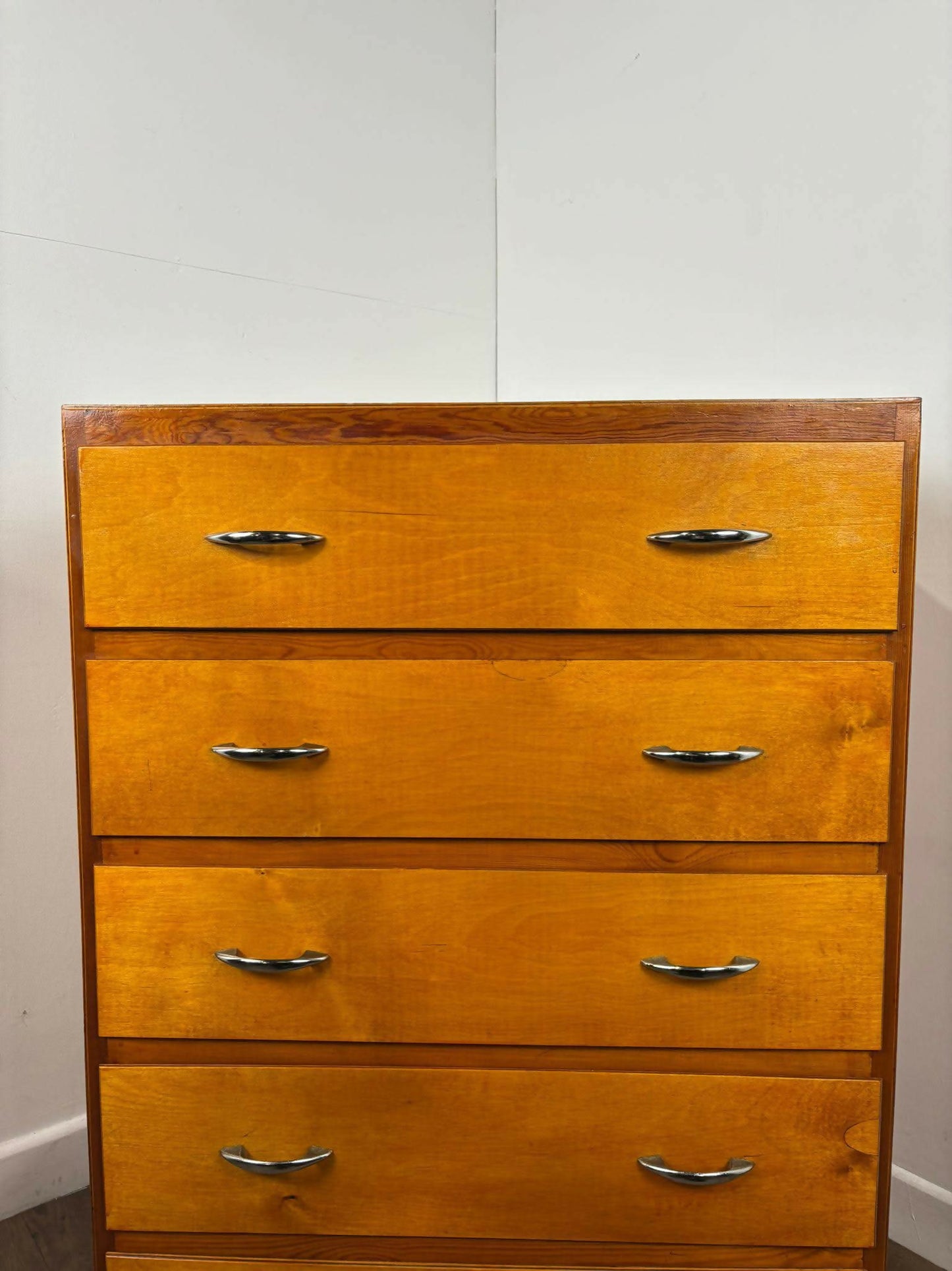 Mid Century Oak Veneer Five Drawer Bedroom Chest