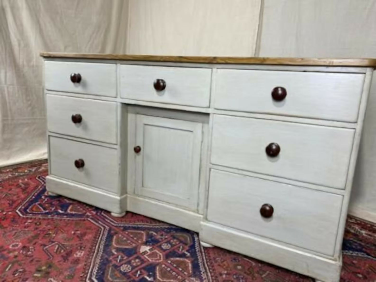 Antique Victorian Pine Breakfront Sideboard Base Unit, c 1870