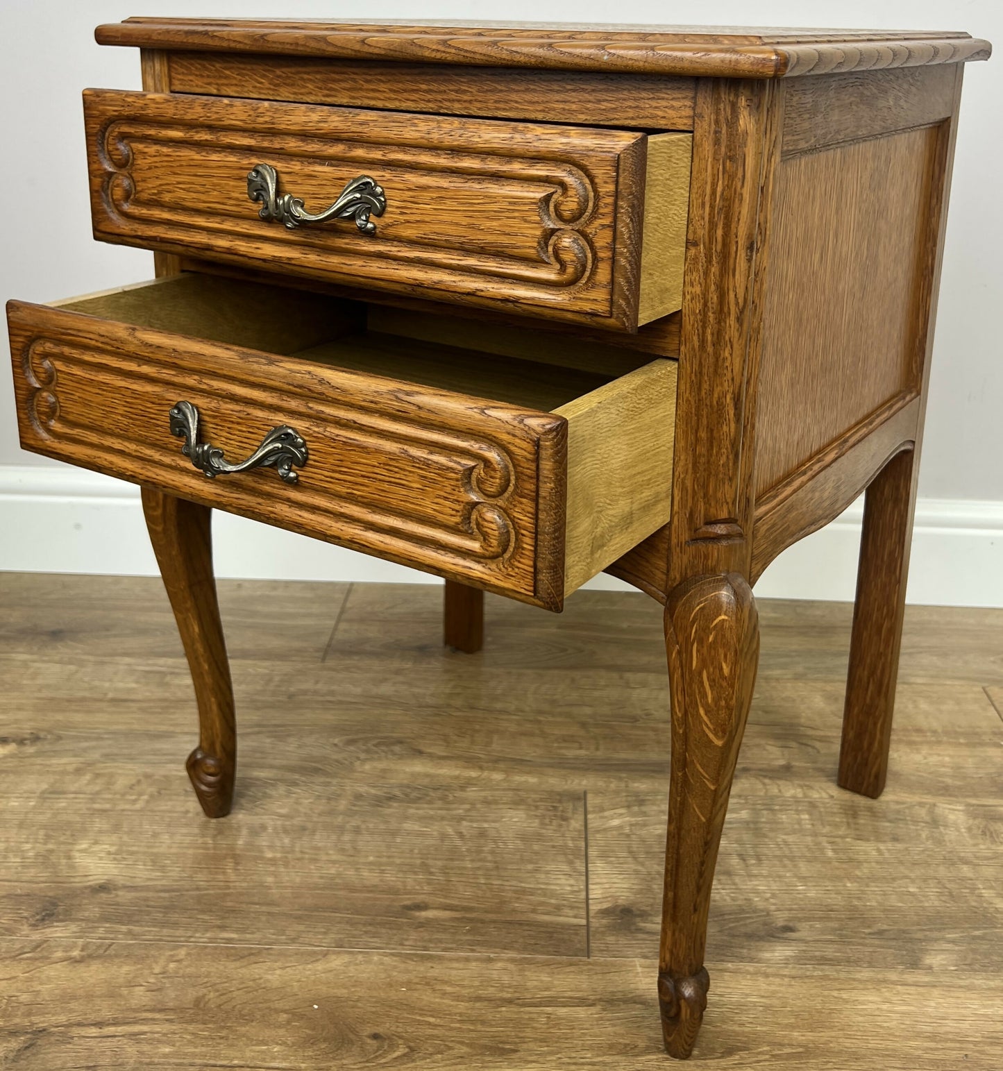 Pair of Bedside Tables Vintage French Louis Oak Nightstands Cabinets LOT 6350