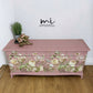Refinished Stag Minstrel Captains Chest Of Drawers In Dusky Pink With Floral Design, large drawers, sideboard