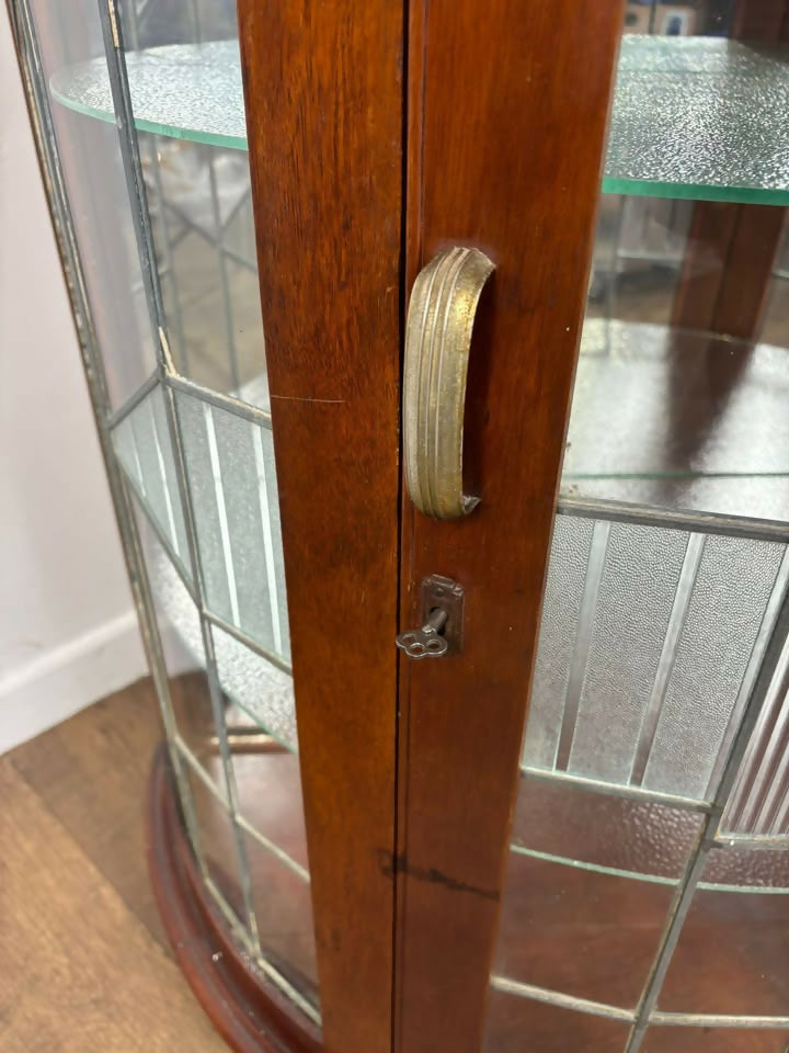 Vintage Mahogany Bow Fronted Display Cabinet with Leaded Glass