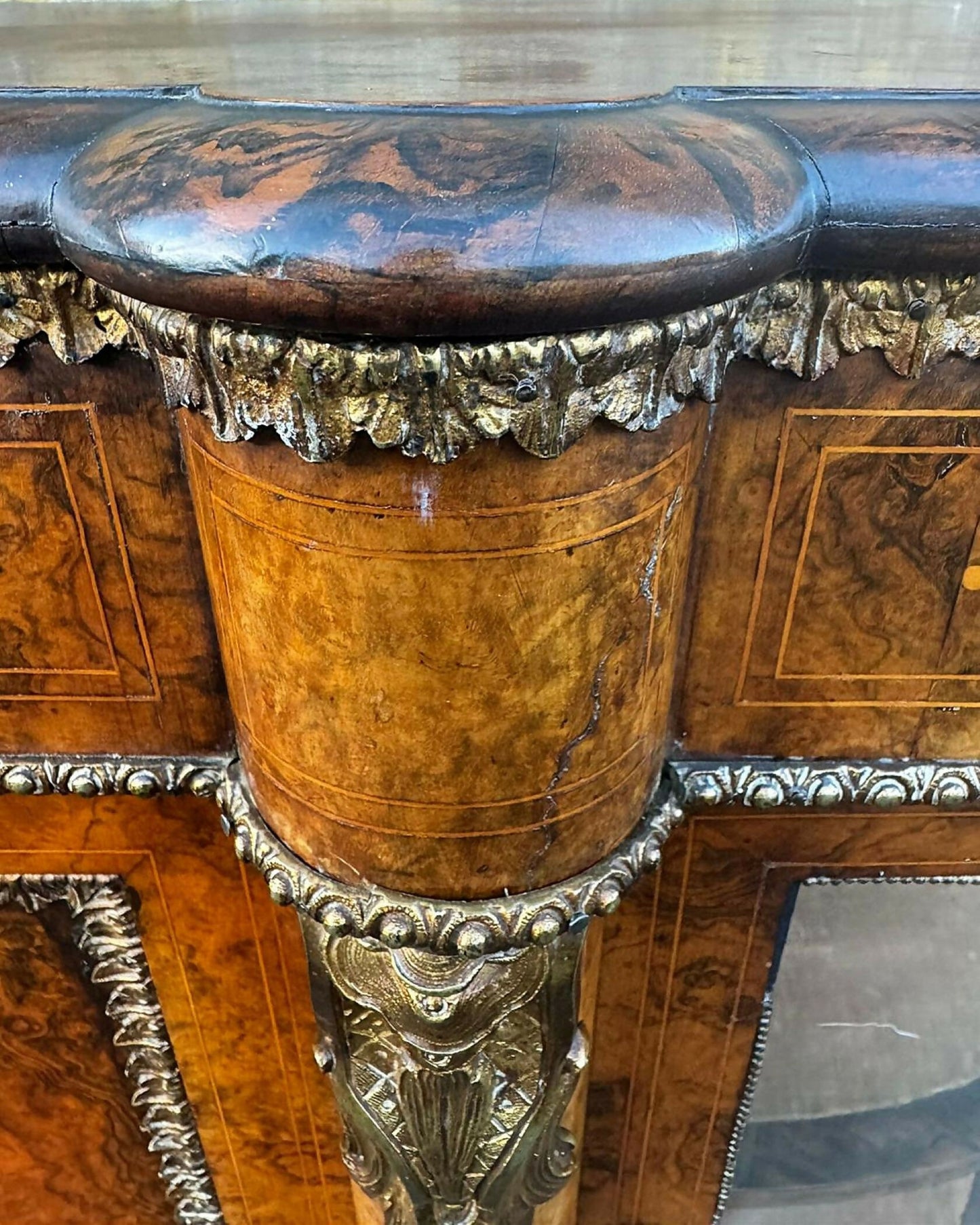 Victorian Inlaid Walnut Credenza Featuring Sevres Style Plaques