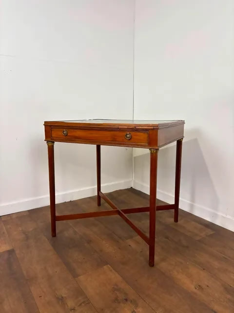 Edwardian Mahogany Side Table with Tooled Green Leather Top