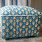 Footstool Pouffe Ottoman square on 4 feet Reupholstered in a High End Belgium Linen