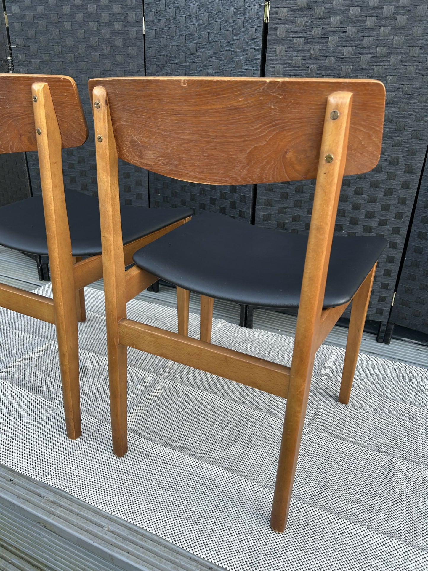 Pair of Vintage Mid-Century Danish Dining Chairs Black Vinyl
