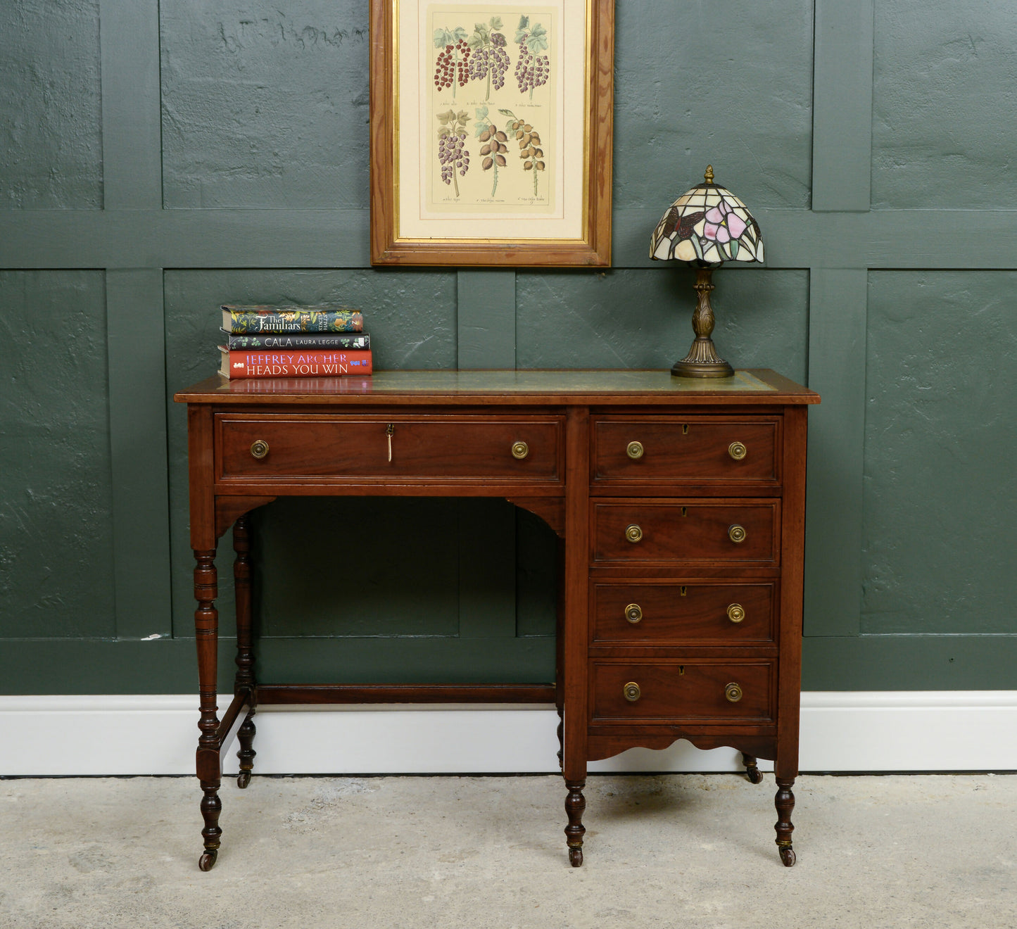 Edwardian Mahogany Writing Desk - Kneehole Desk with Green Leather