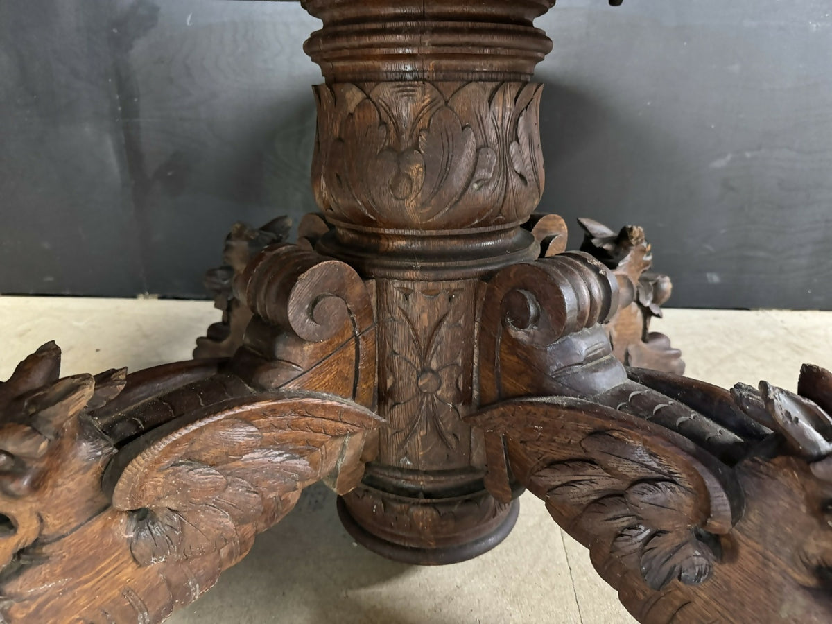 French Carved Oak Hunting Table