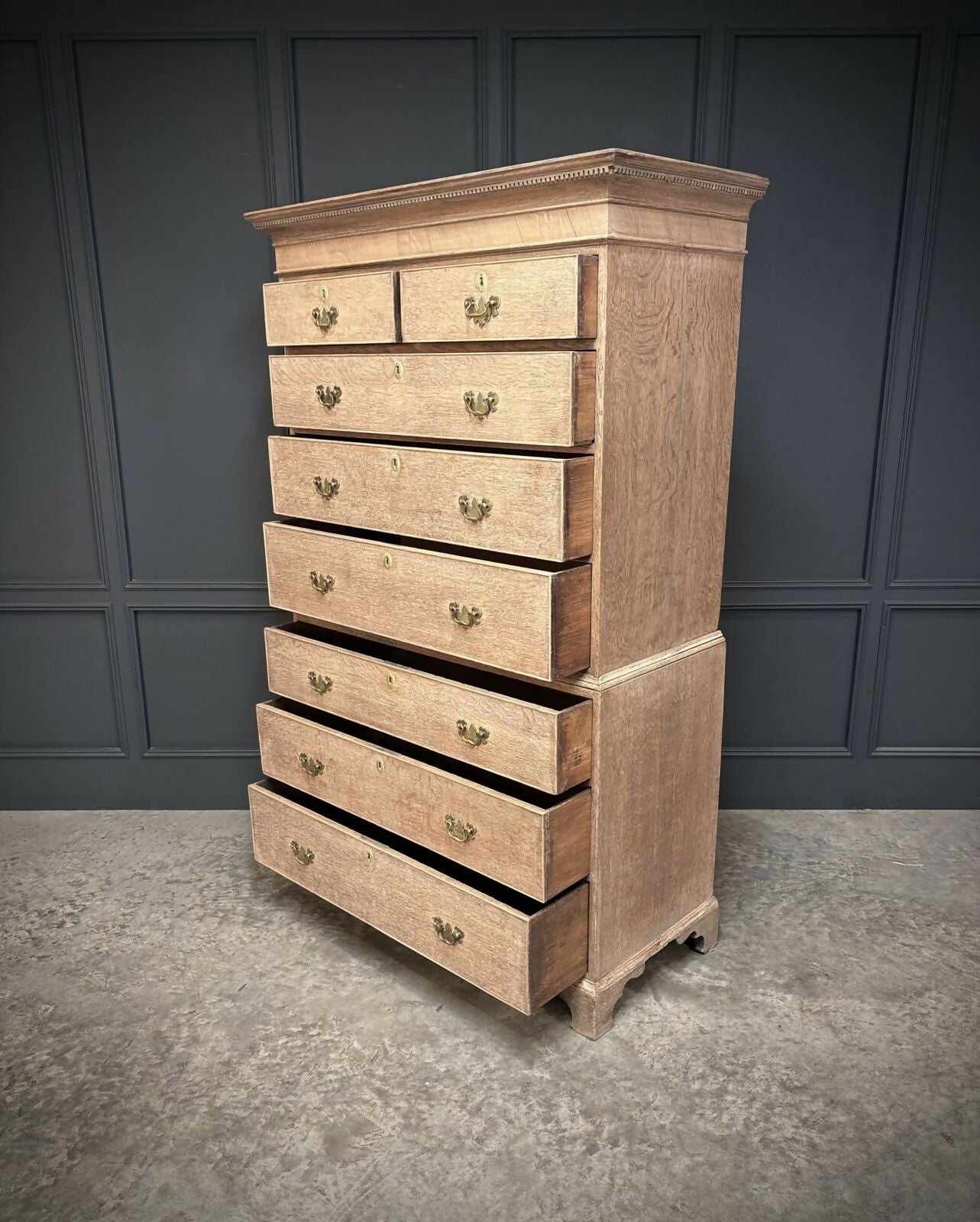 18th Century Bleached Oak Tallboy Chest On Chest