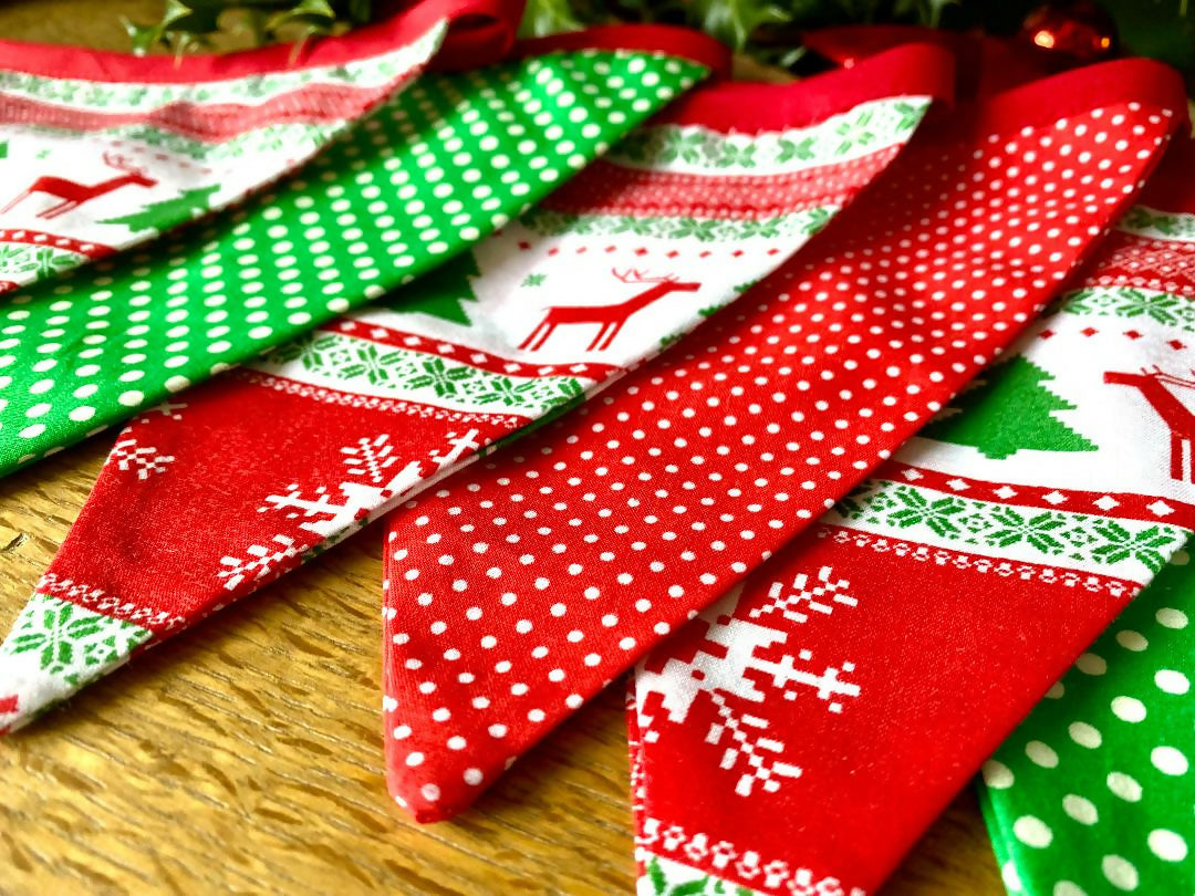 Handmade Christmas Bunting (Red & Green Nordic Style)