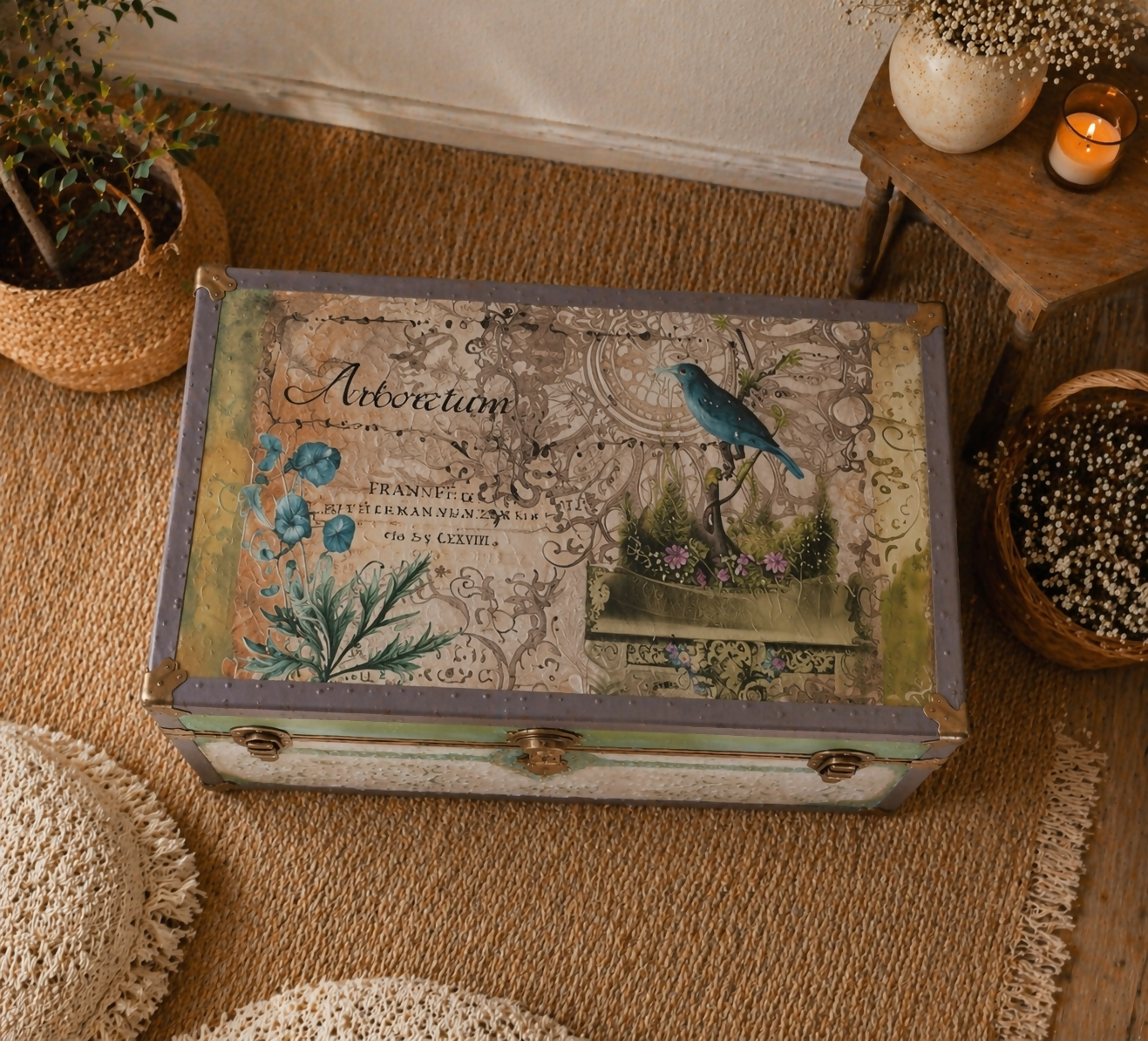 Vintage Floral Storage Trunk / Coffee Table