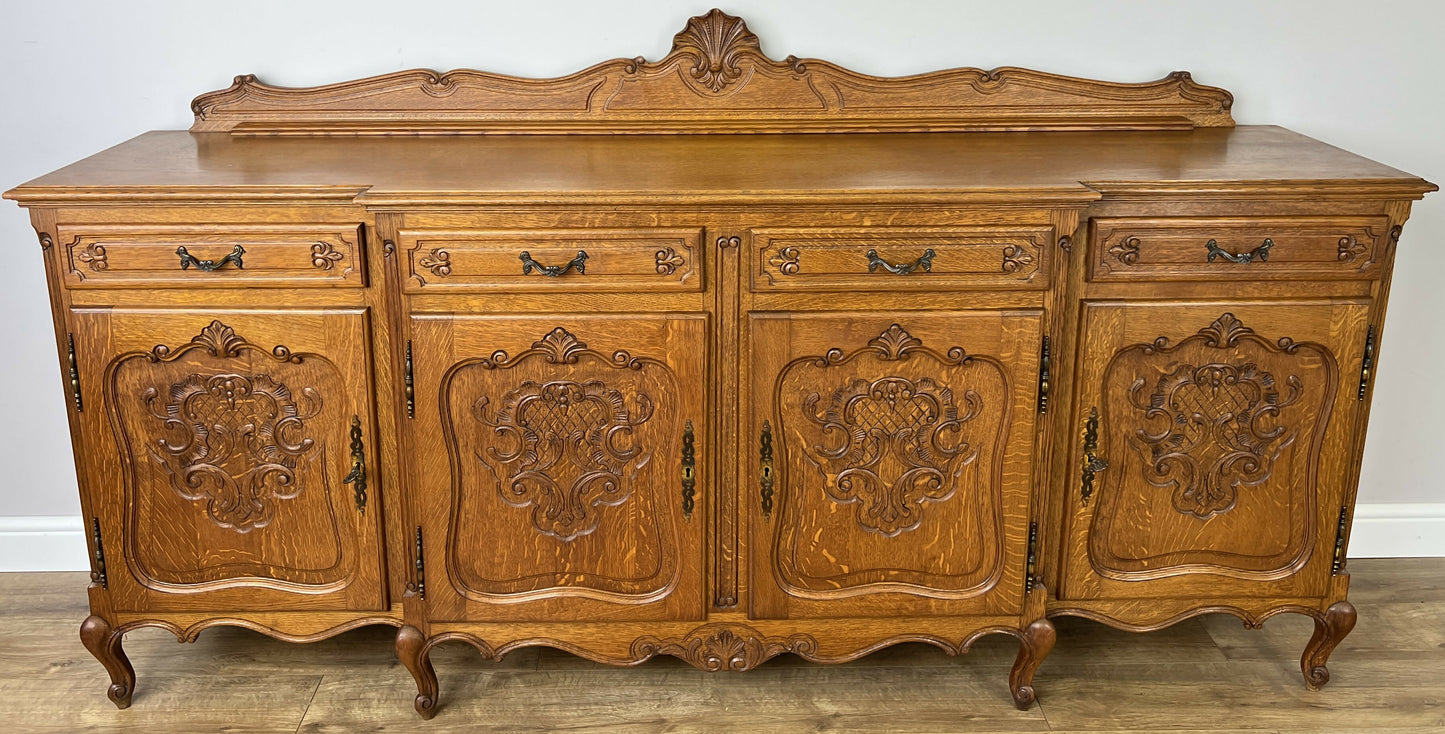 Sideboard Vintage French Louis Style Oak 4 Door Cupboard Carved Cabinet LOT 6363