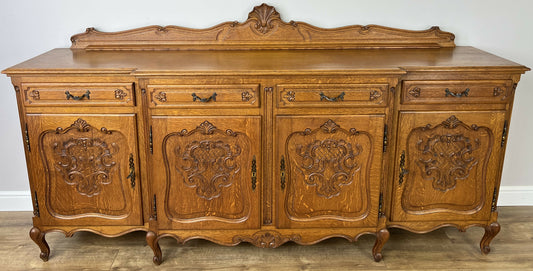 Sideboard Vintage French Louis Style Oak 4 Door Cupboard Carved Cabinet LOT 6363