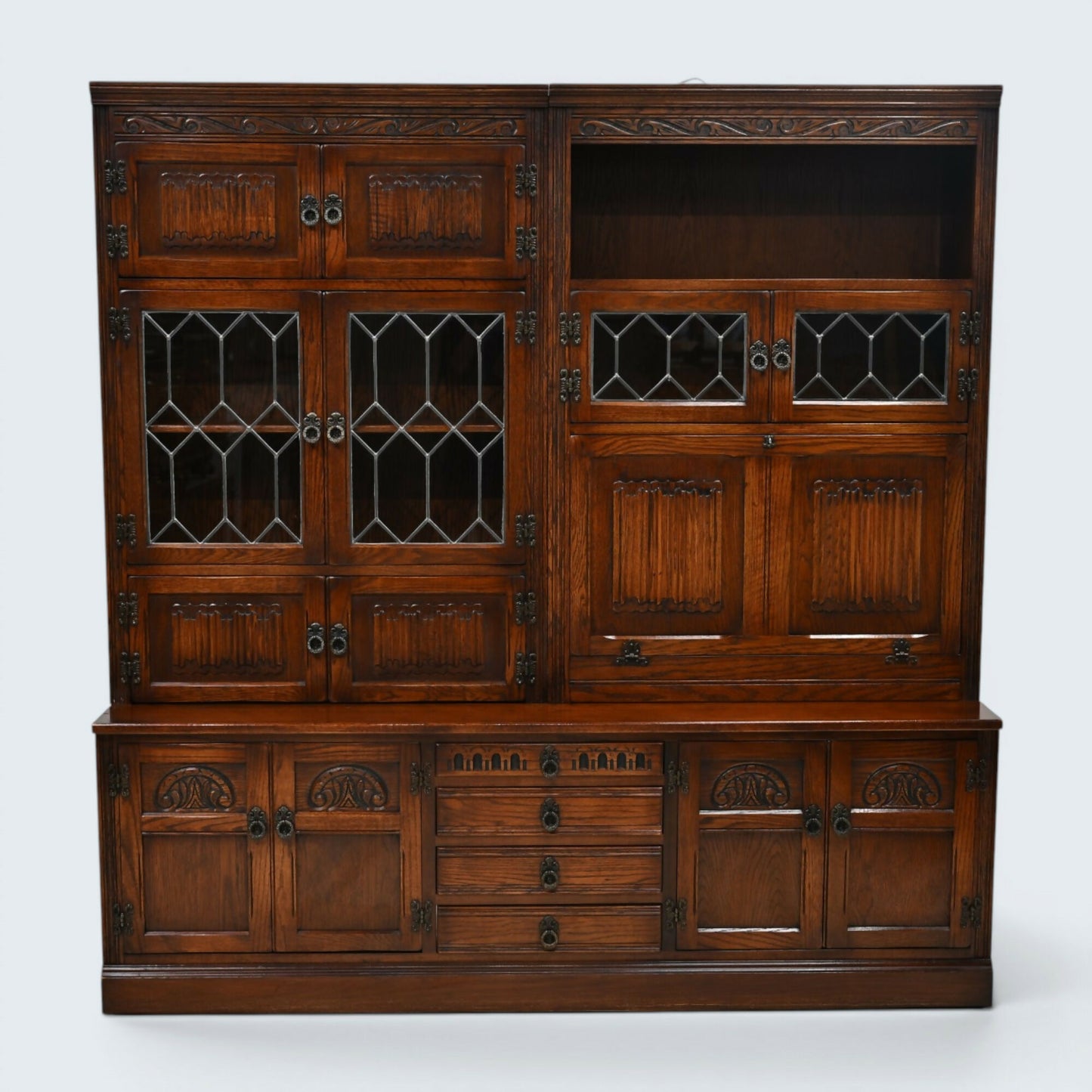 Old Charm Large Wall Unit Bureau Drinks Oak Tudor Brown Finish FREE UK Delivery*