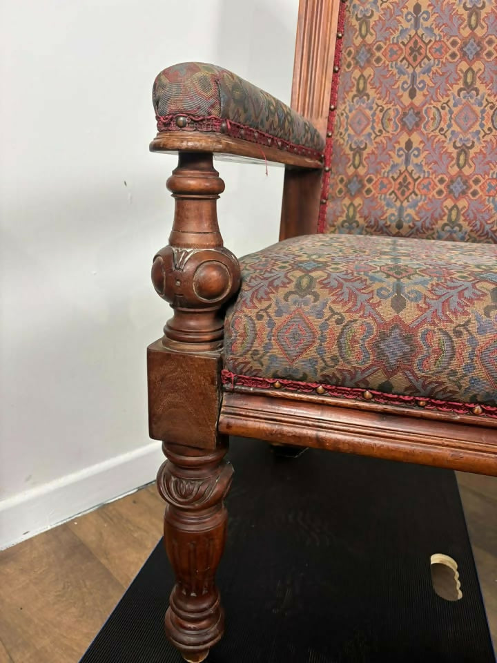 Very Large Vintage Mahogany Upholstered Bench
