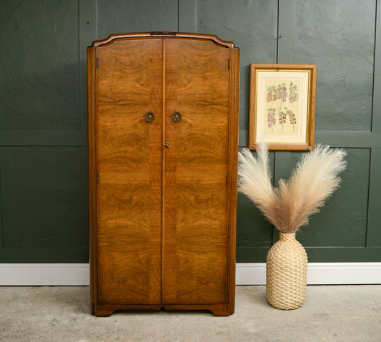 Art Deco Style Walnut Gentlemans Wardrobe - 1960s