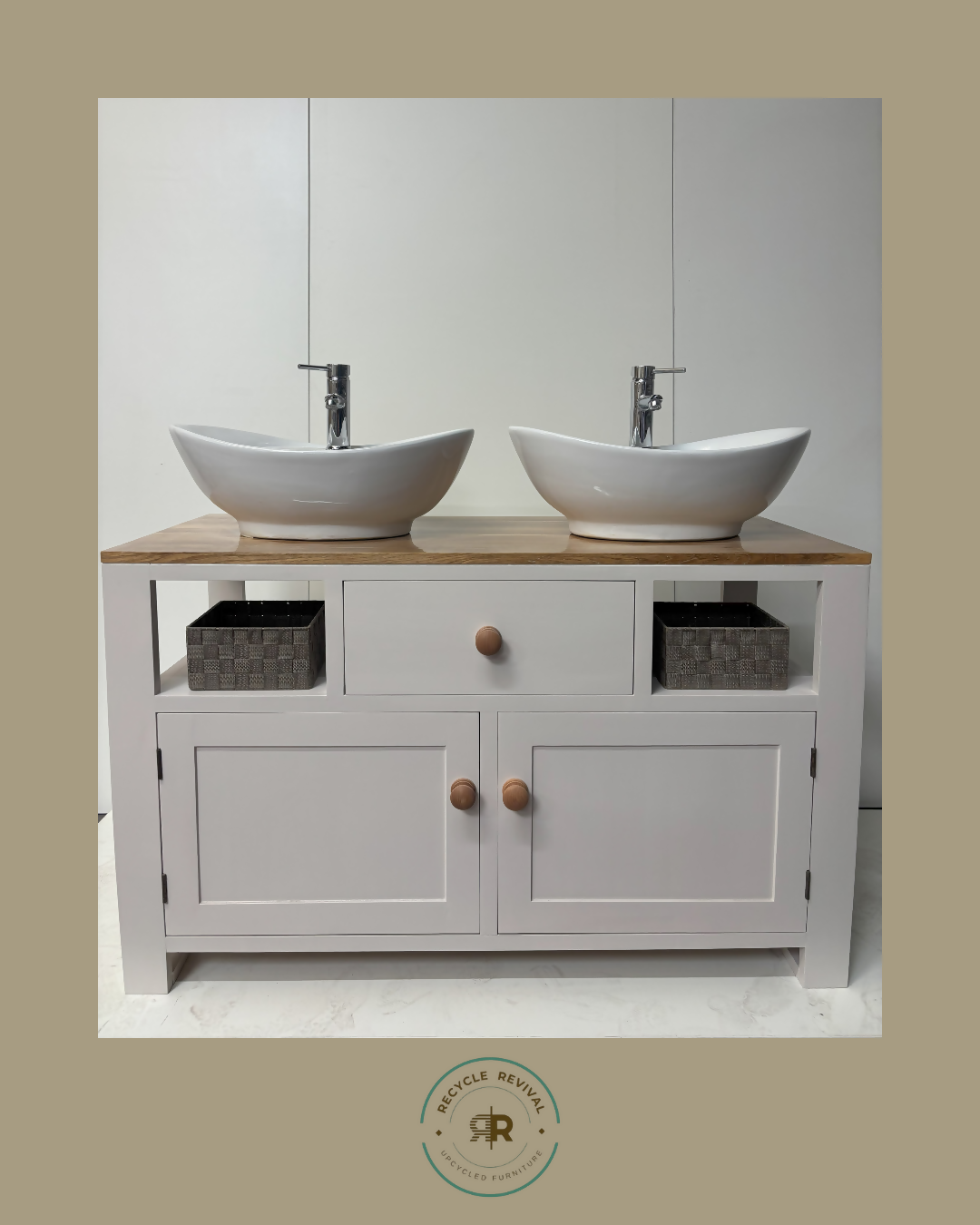 Double Sink Vanity Unit, Sprayed Oak