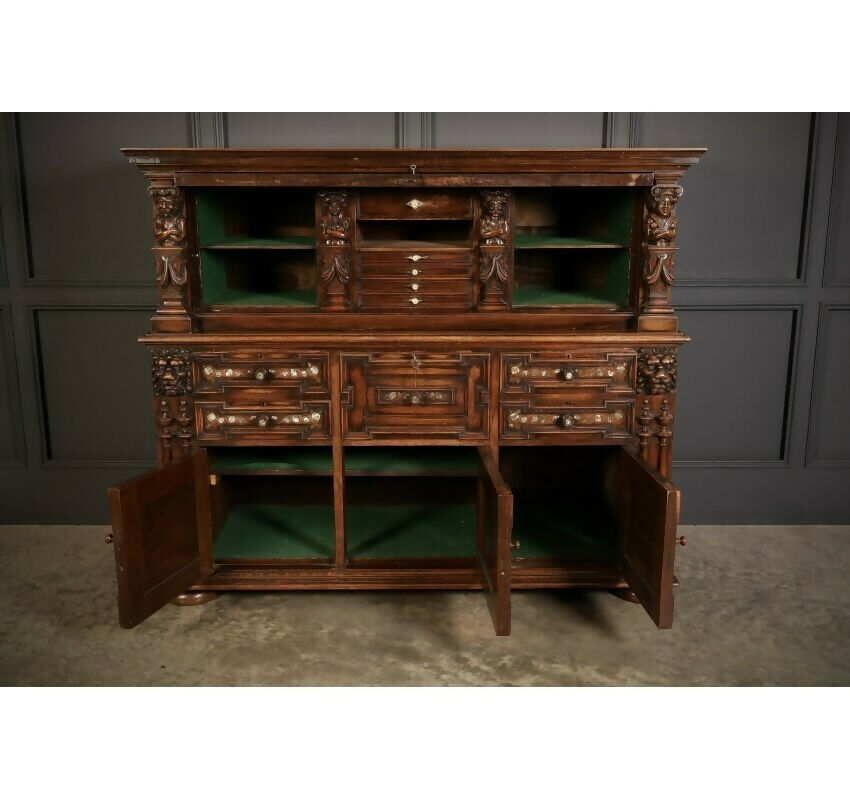 19th Century Walnut & Mother Of Pearl Inlaid Gothic Dresser