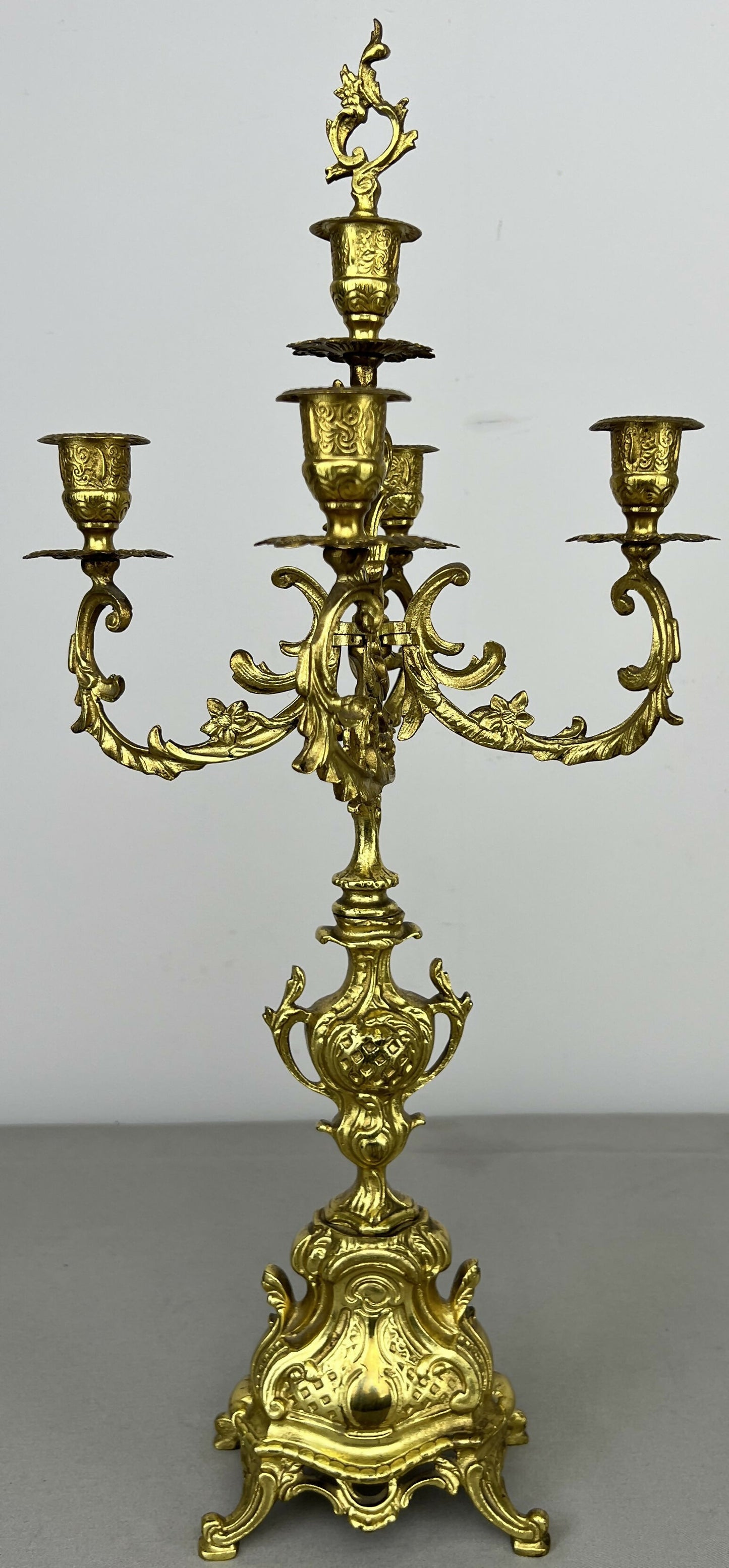 Pair of Candelabras Vintage French Brass Ornate 5 Arm Candle Holders LOT 6437