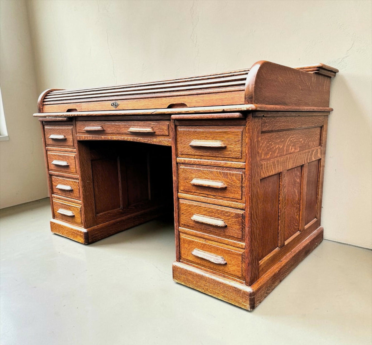 Large Antique Oak Roll Top Desk Jas Shoolbred & Co