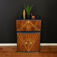 "Diamonte' Burr Walnut Cocktail Cabinet, Vintage 1950 Narrow Drinks Cocktail Cabinet
