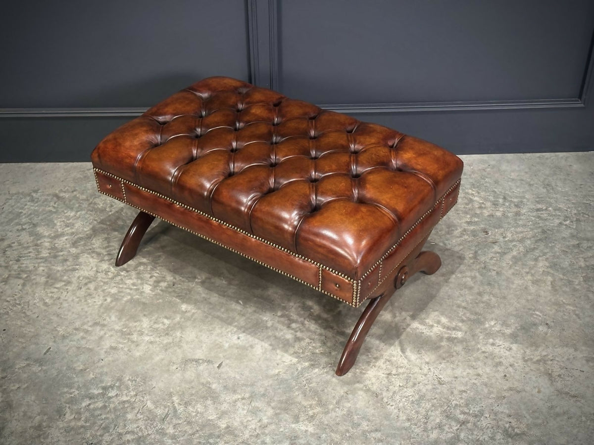 Hand Dyed Buttoned Leather Footstool