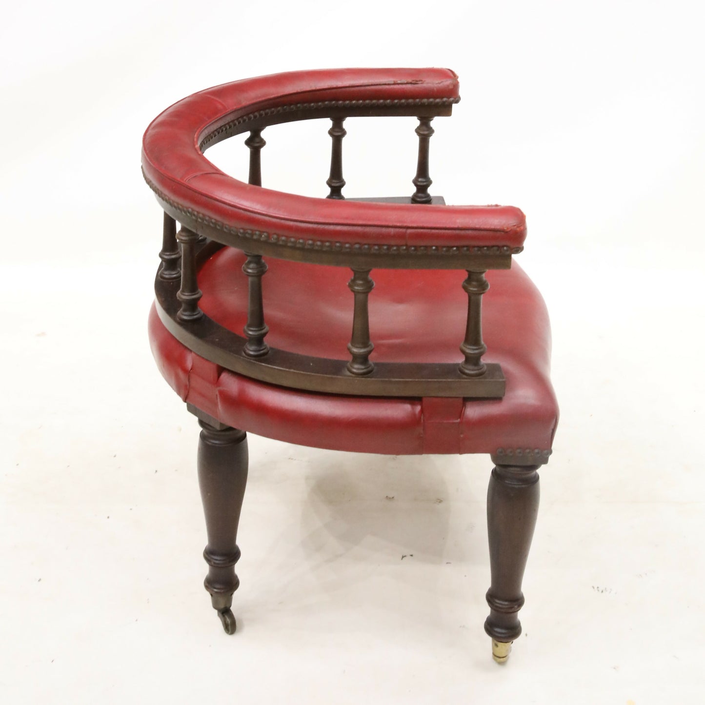 Antique Studded Red Leather Captains Armchair Tub Chair FREE UK Delivery. SBR9255/1906D