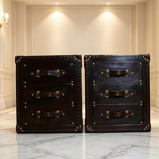 Chestnut Brown Vintage Leather Drawers - Bedroom decor - Bedroom Furniture - Matching Set