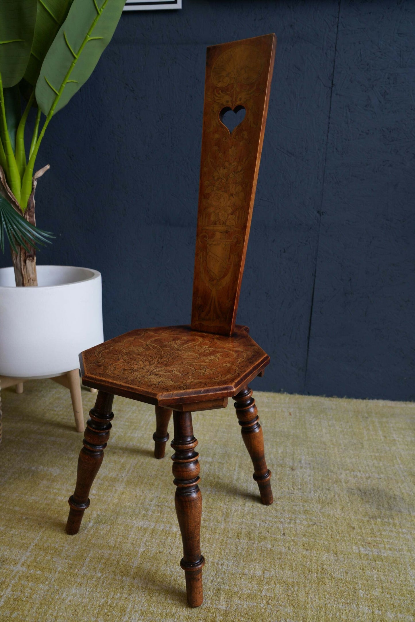 Vintage Beech And Oak Heart Back Chair