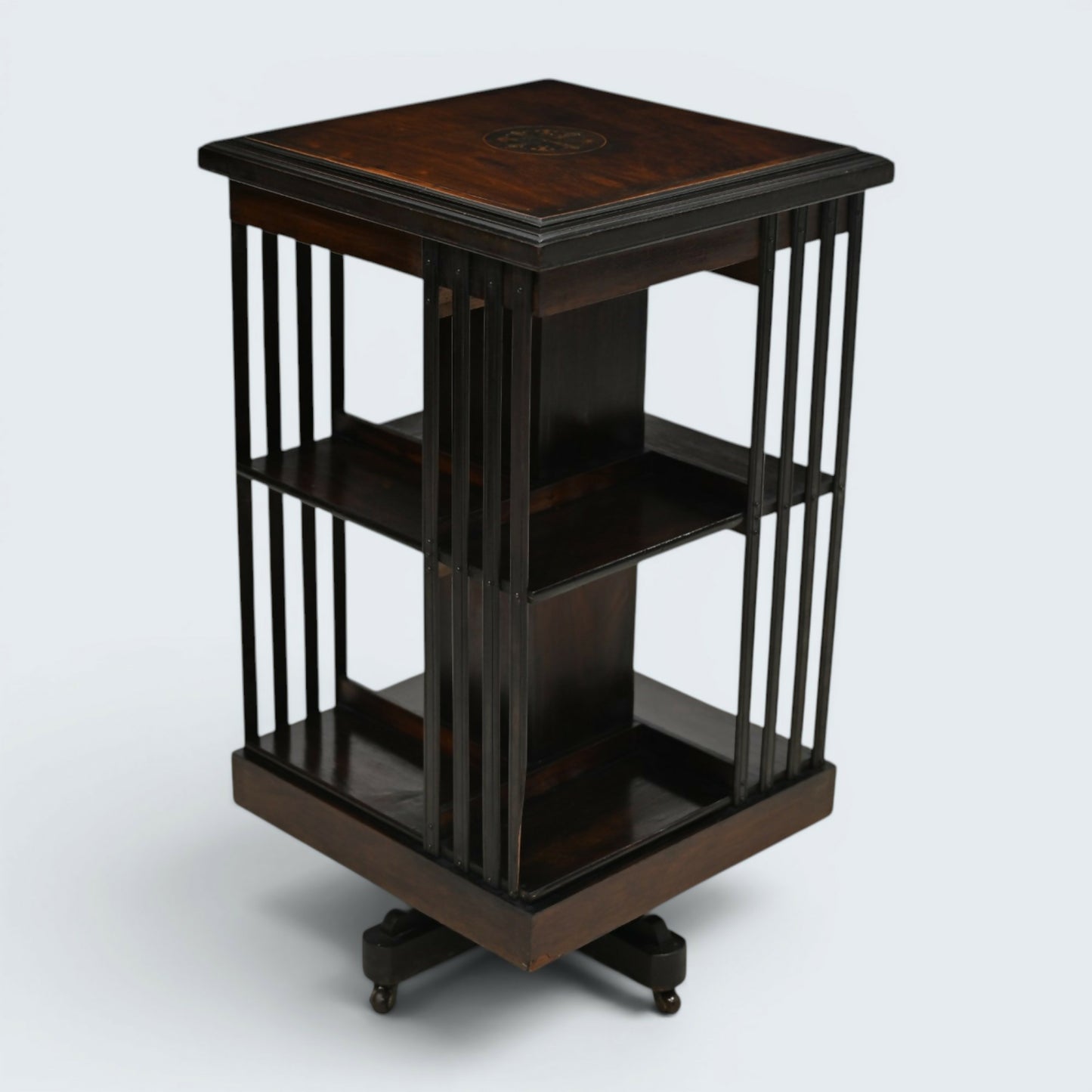Edwardian Revolving Bookcase With 2 Tiers And Marquetry Decoration FREE Delivery