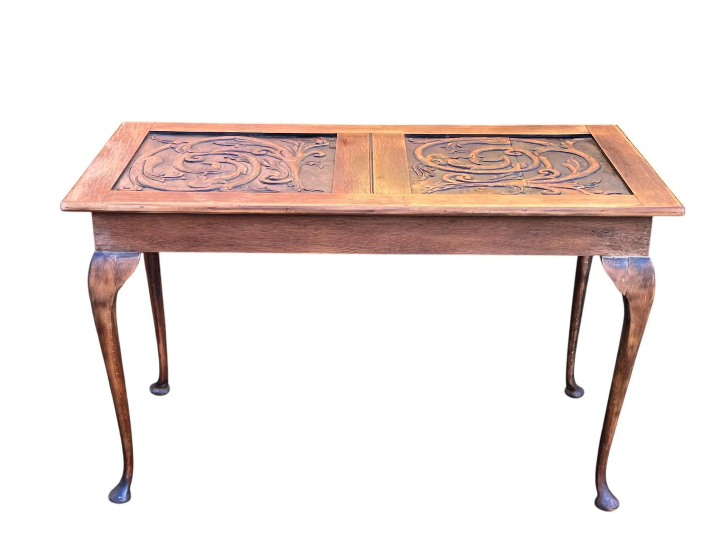 Antique Oak carved side table / server on cabriolet legs